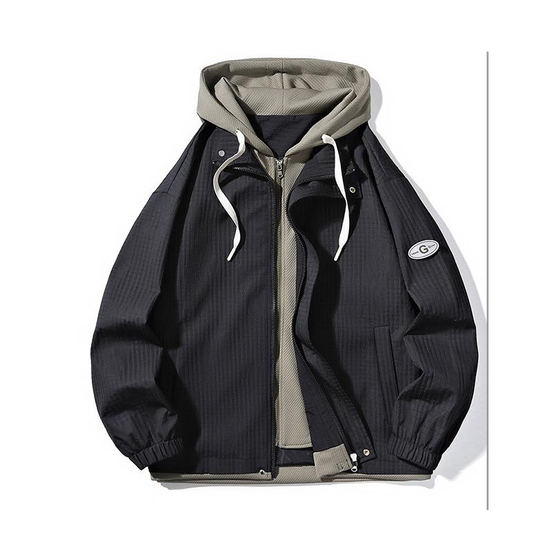 

Мужская куртка в стиле Гонконга, весенняя, с капюшоном, свободного кроя, повседневная, на молнии, модная, большого размера, имитация двух частей 6XL