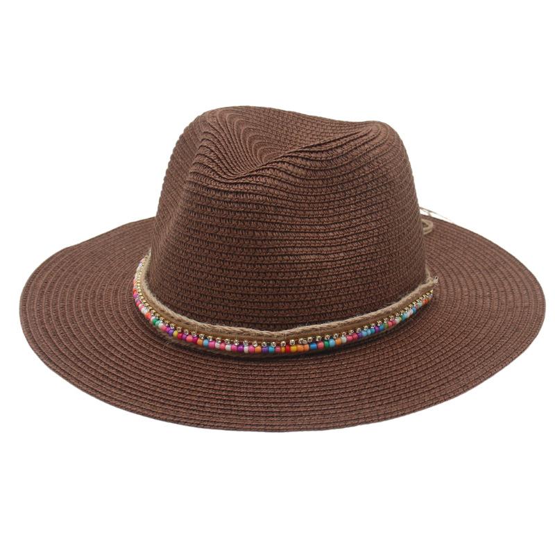 New summer ethnic style Panama straw hat colorful bead accessories dance performance beach sunshade top hat
