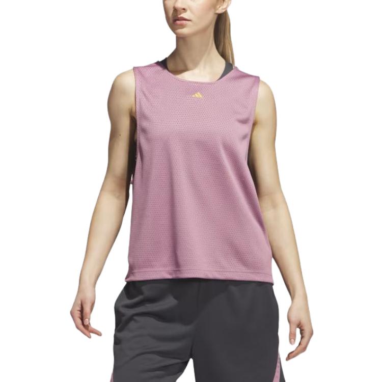 Adidas Logo Mesh Breathable Round Neck Sleeveless Vest Women Tops Pink IJ5243