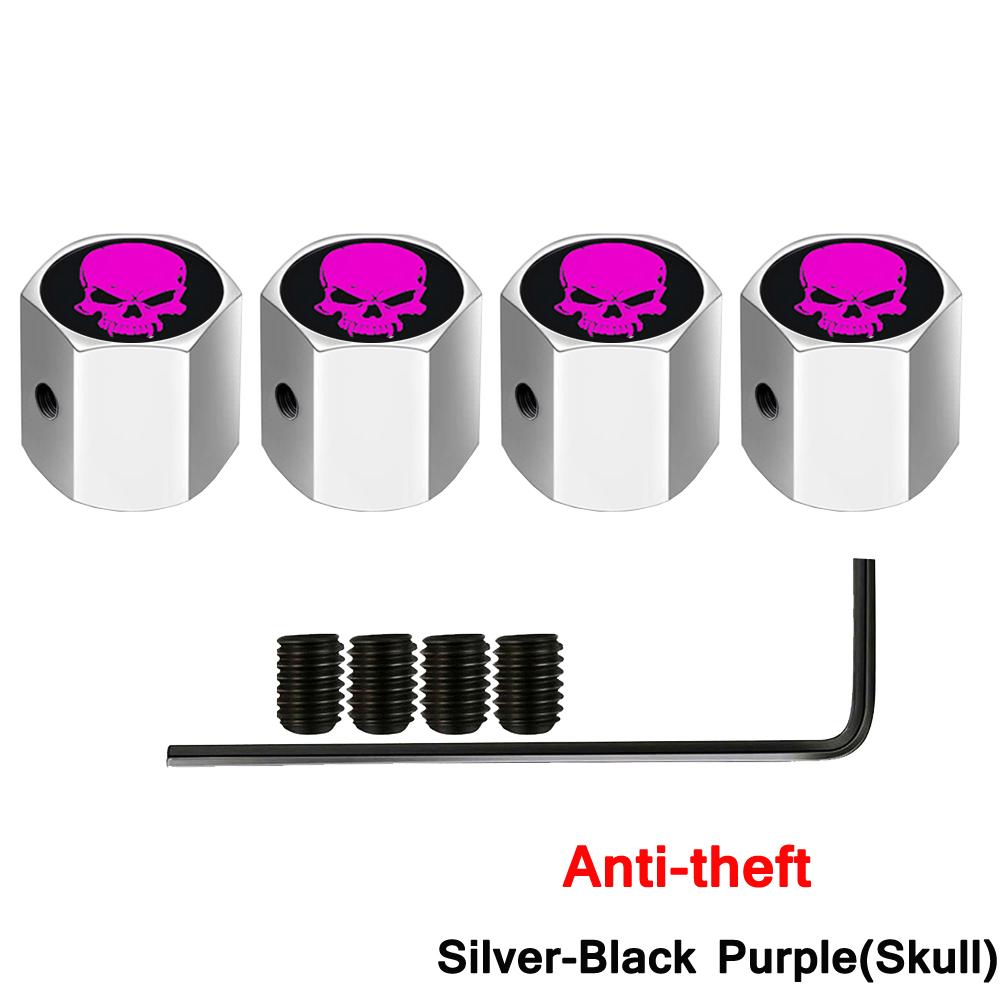 DSYCAR Anti-theft Valve Stem Caps for Cars, Trucks, Motorcycles Skull Style Tire Valve Dust Caps, Dustproof Seal Lock Tight Fit