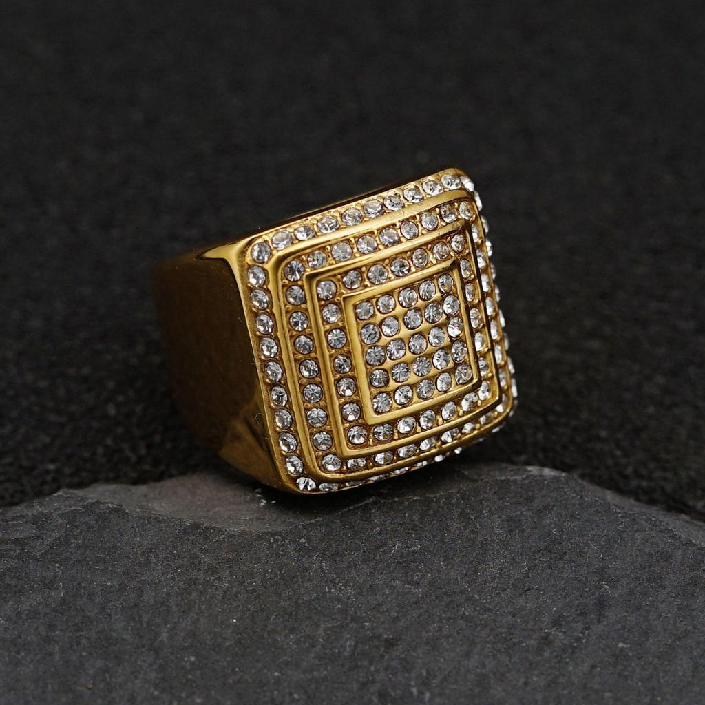 Titanstahl Diamantbesetzter Herren Hip Hop Quadratischer Ring