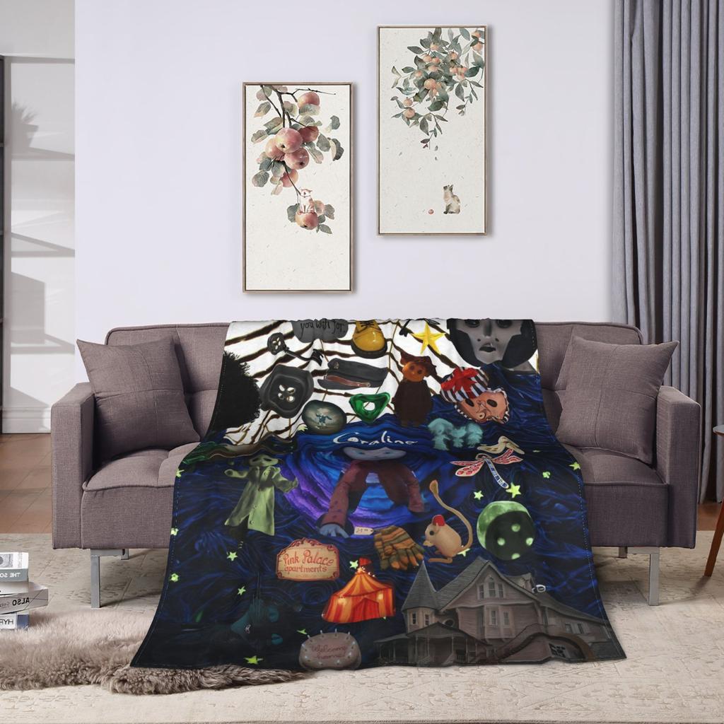 Coraline Halloween Horror Blankets Flannel Summer Multi-function Lightweight Throw Blankets for Bedding Office Plush Thin Quilt
