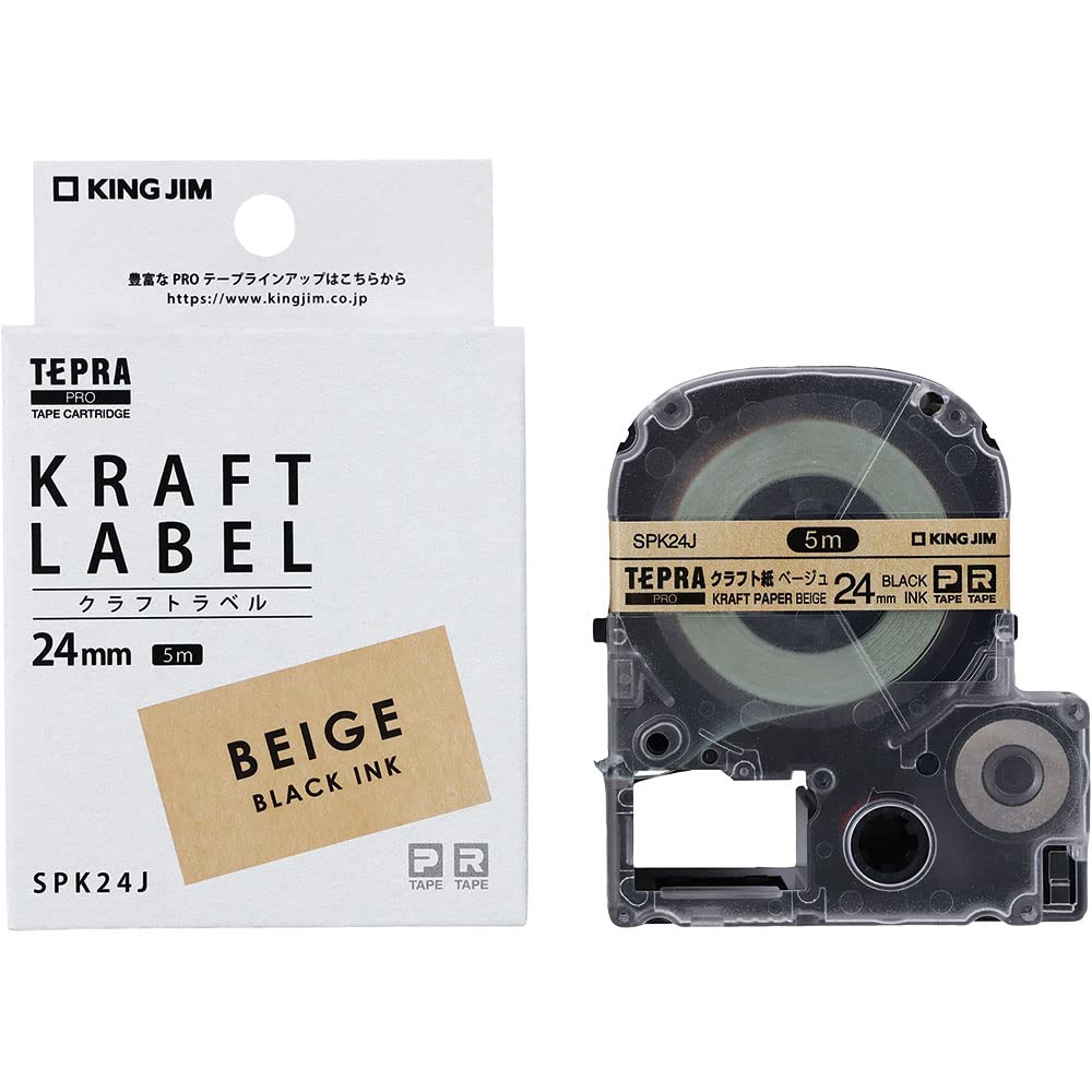 

King Jim Tepra PRO Tape Craft Craft Paper 5m SPK24J [Genuine] Cartridge, Label, 24mm, Beige/Black Text, Length,