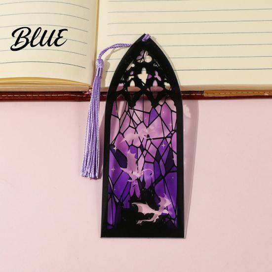 Decorative Book Accessory Stained Glass Art Acrylic Bookmark Halloween Dark Aesthetic Mark Transparent Double-sided Bookmark Page Marker with