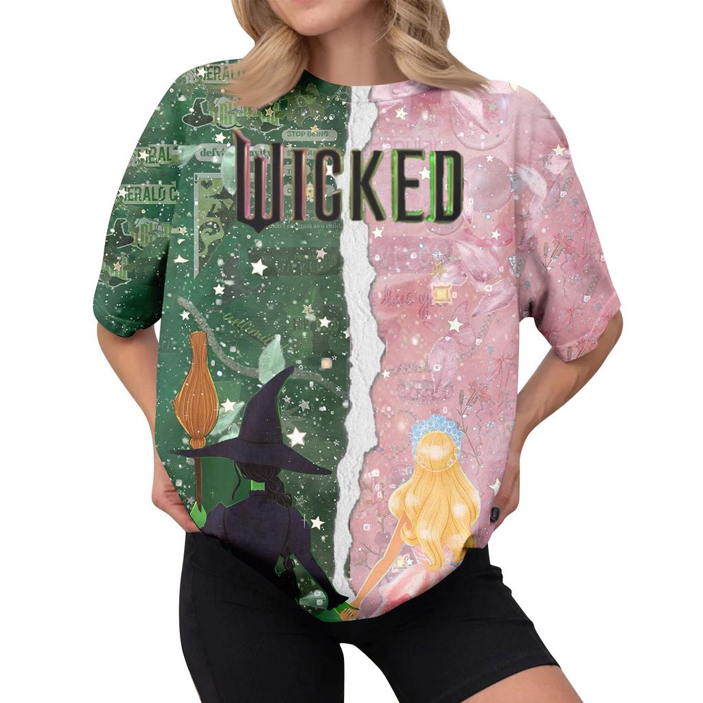 Women's Casual Printed T-shirt Round Neck Pullover Short Sleeve Top