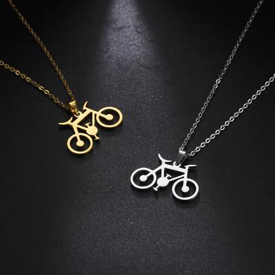 Straight Hair Titanium Steel Fashion Cartoon Bicycle Pendant Necklace