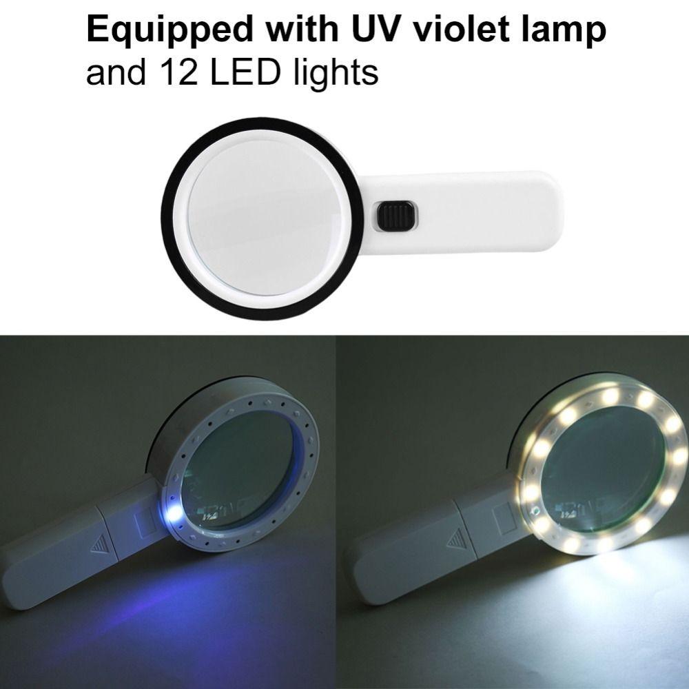 LED Light Lighted Magnifying Glass Illumination Illuminated Magnifier  Coins Inspection