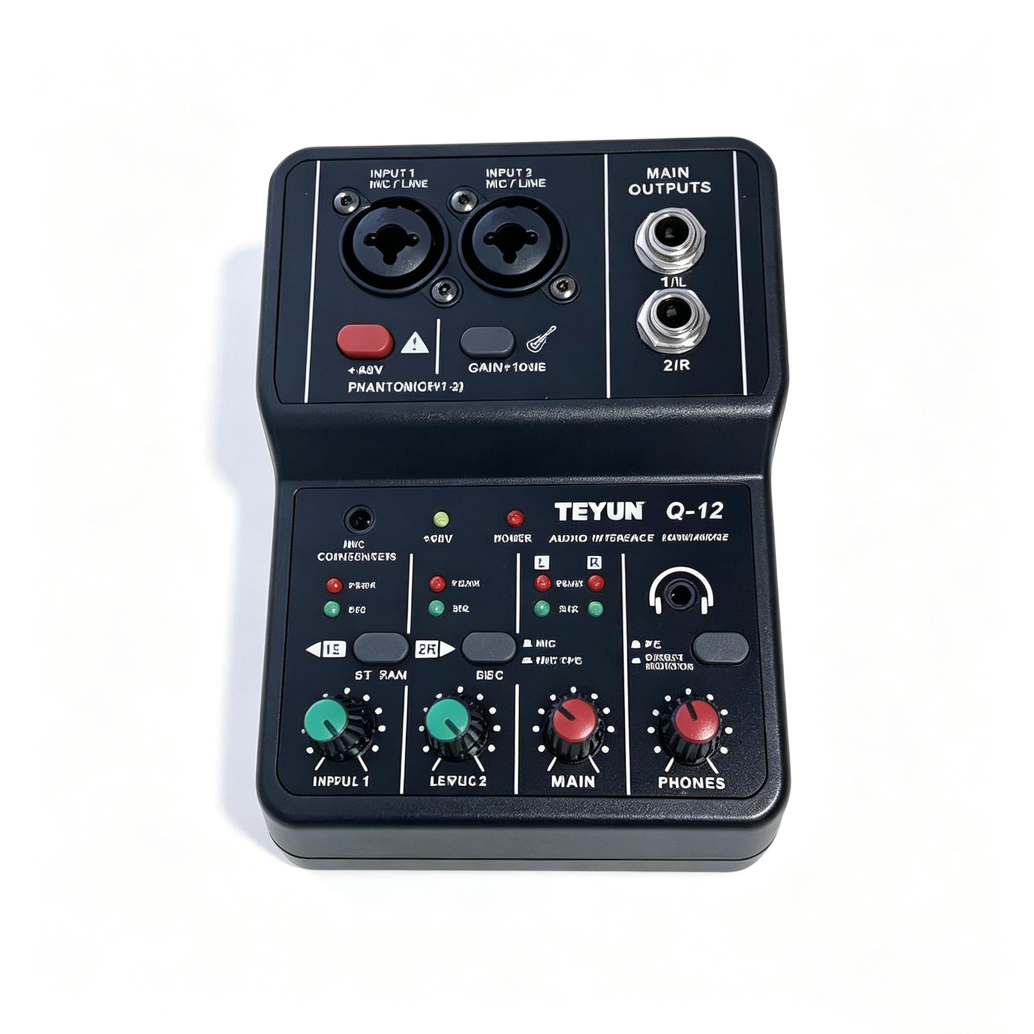 

2 Channels Professional Portable Audio Interface Sound Card Console Mini USB MIXER for Guitar Recording Studio Singing TEYUN Q12