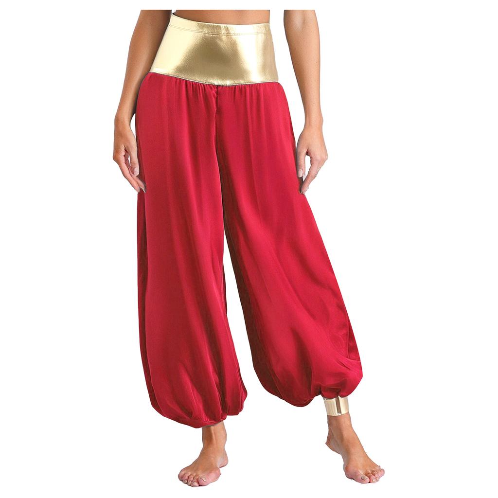 Womens Hippie Harem Pants Magical Lantern Style Metallic Shiny Patchwork Design Arabian Princess Costume