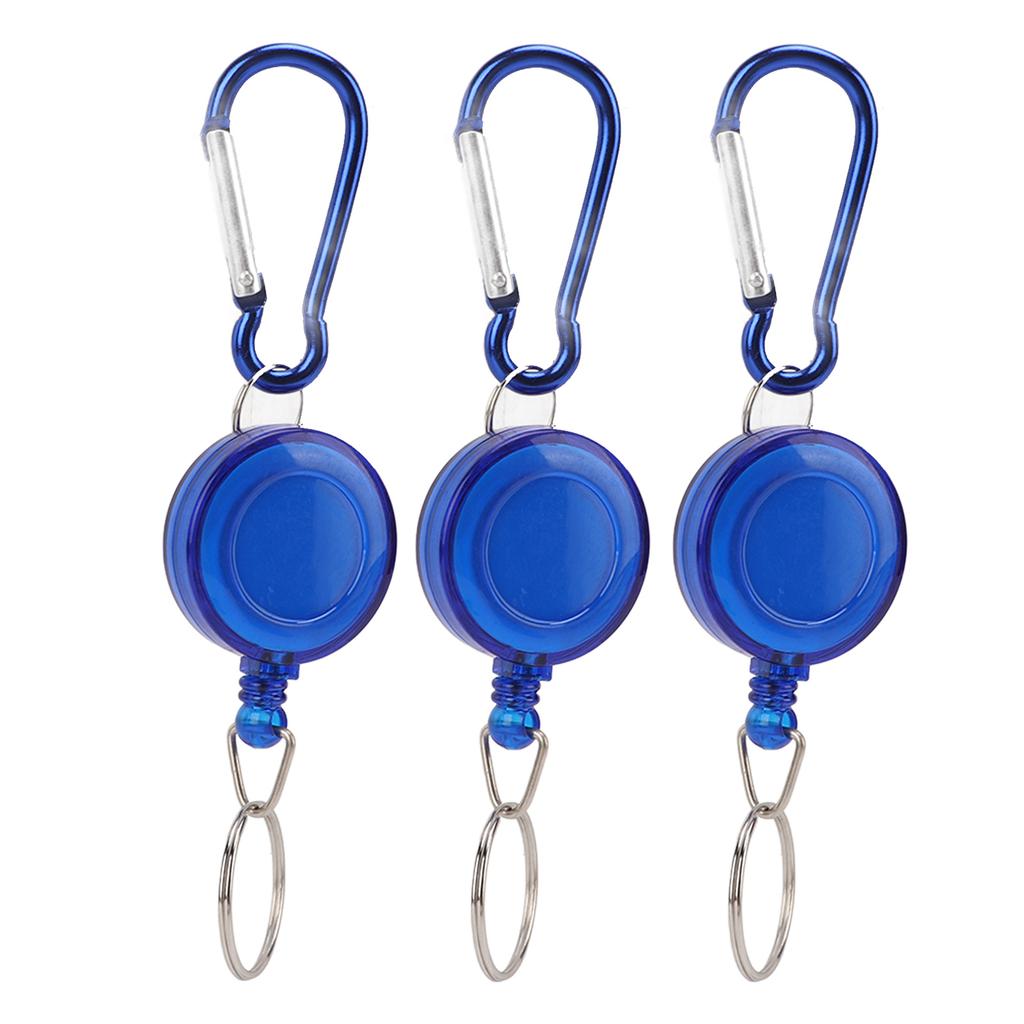 3PCS Nylon Rope Telescopic Burglar Tool Mini Anti Lost Retractable Pull Keychain BuckleBlue