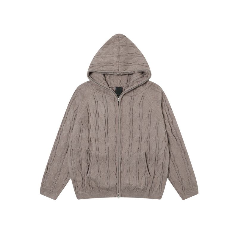 Blaexit American Retro Textured Khaki Hooded Knitwear for Men and Women, Autumn and Winter Zipper Knitwear Jacket