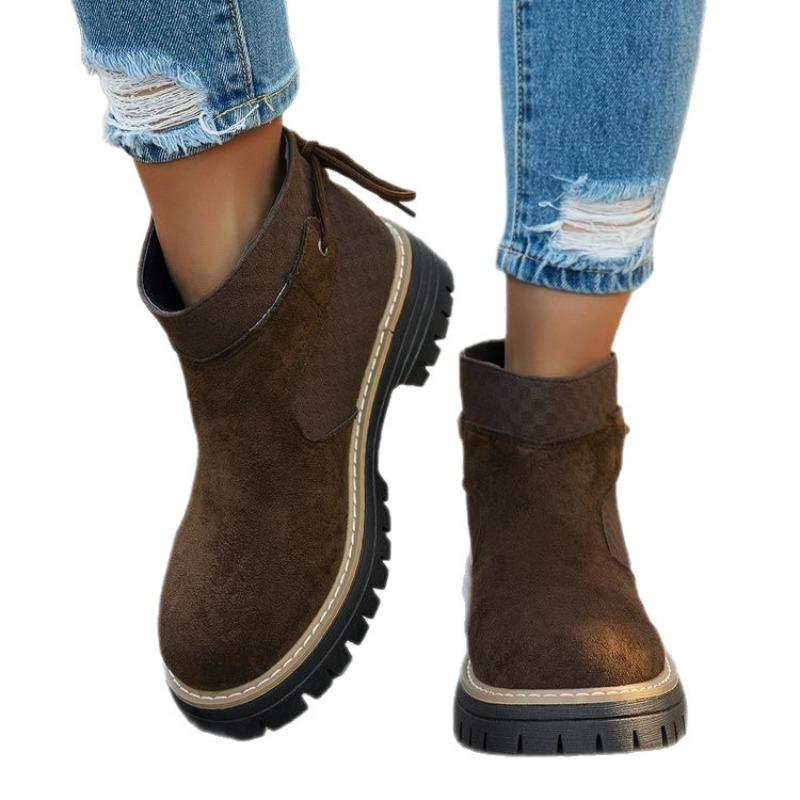 Stiefel mit grobem Absatz, kurze Stiefel, Damen, Herbst und Winter, neu, große Größe, runde Spitze, seitlicher Reißverschluss, Damen-Martinsstiefel