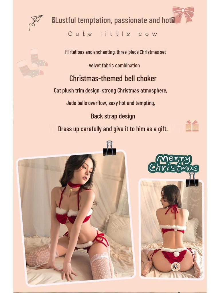 Fan Lei Christmas Plush Bikini Tie-Neck Lingerie Set