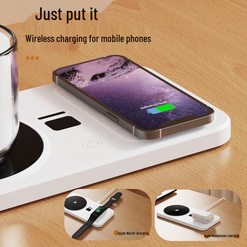 Smart Heating Coaster & Phone Charger - Desktop Temperature-Controlled Ceramic Plug-in