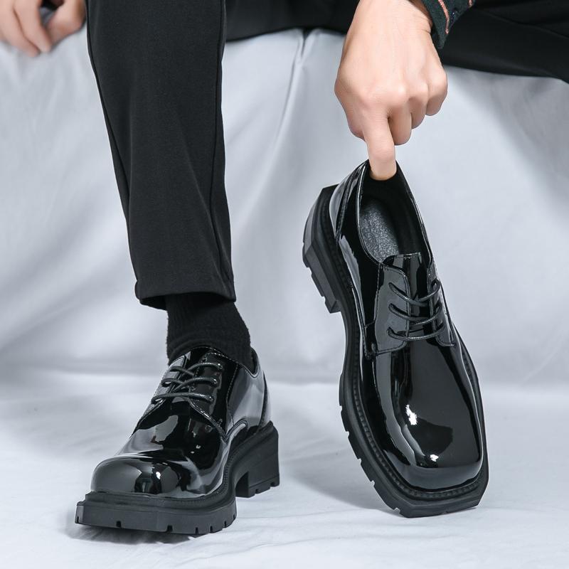 Fashion Men's Dress Oxford Derby Thick Bottom Fashion Business Male Designer Casual Leather Shoes Formal Loafers Suit Shoes Square Head