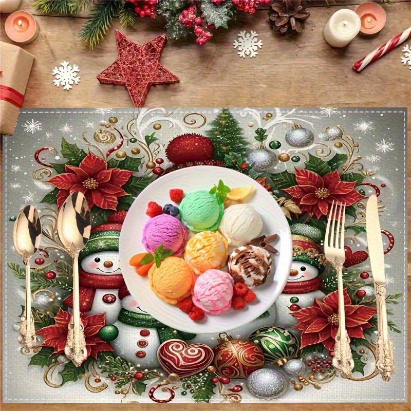 4pcs Christmas Theme Table Mats - Heat Resistant Placemats, Holiday Snowman and Decorative Patterns, Machine Washable