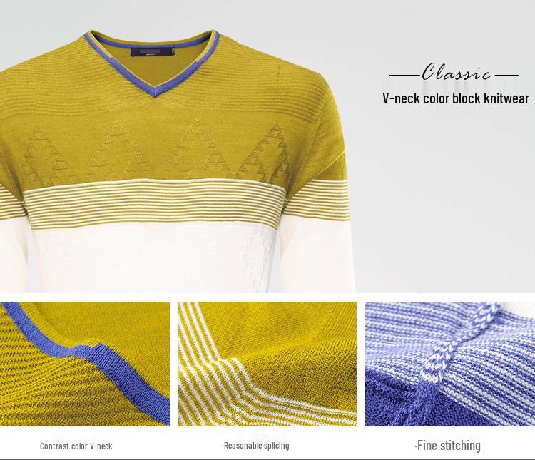 Goldberg Men's Autumn V-Neck Color Block Knitted Sweater Pullover