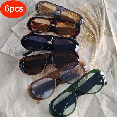 1/6Pcs Large Frame Retro Sunglasses UV Resistant Oval Male Female Fashion Minimalist Style Sun Glasses