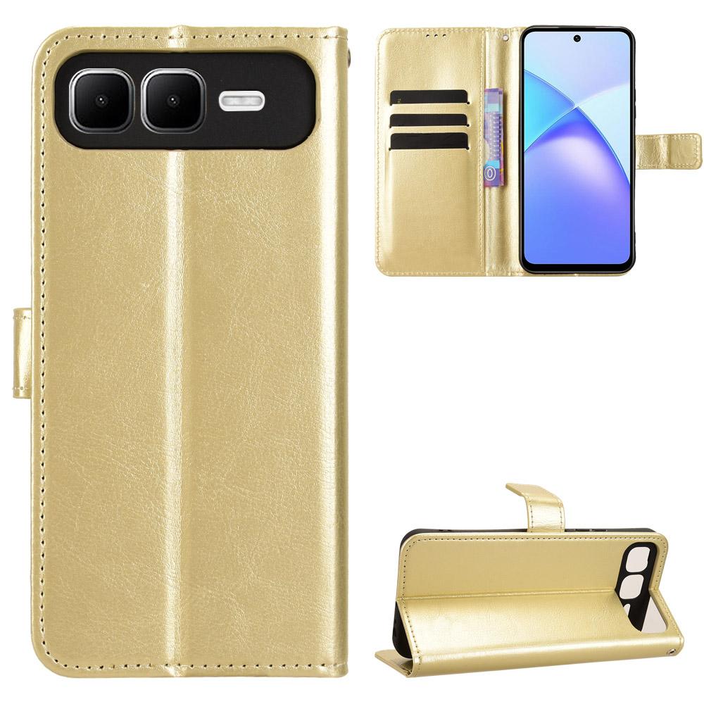 

For Infinix Smart 10 Plus PU Leather Case with Strap Crazy Horse Texture Phone Wallet Cover Gold