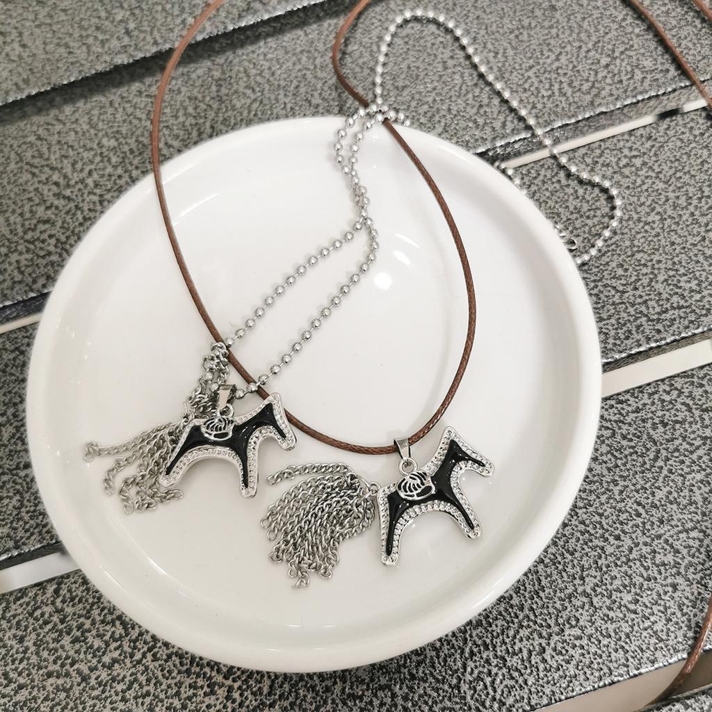 Funny Enamel Cartoon Horse Metal Multi Chain Tassel Pendant Necklaces for Women Silver Plated Beads Chain Chokers Gift Accessory