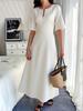 2026 French Casual Solid Color Holiday Dress - Women's Long & Short Sleeve Spring/Summer