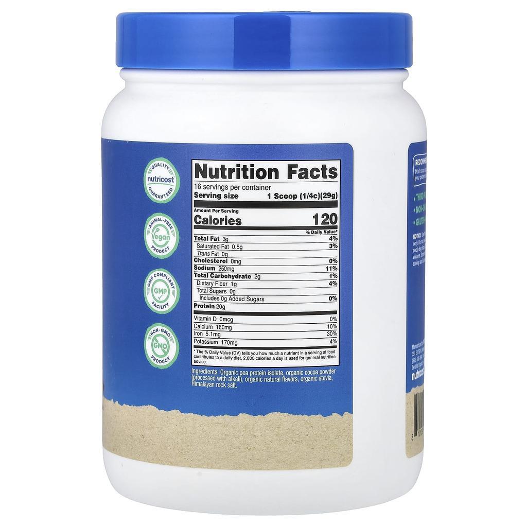 Nutricost, Organic Pea Protein, Chocolate, 1 lb (454 g)