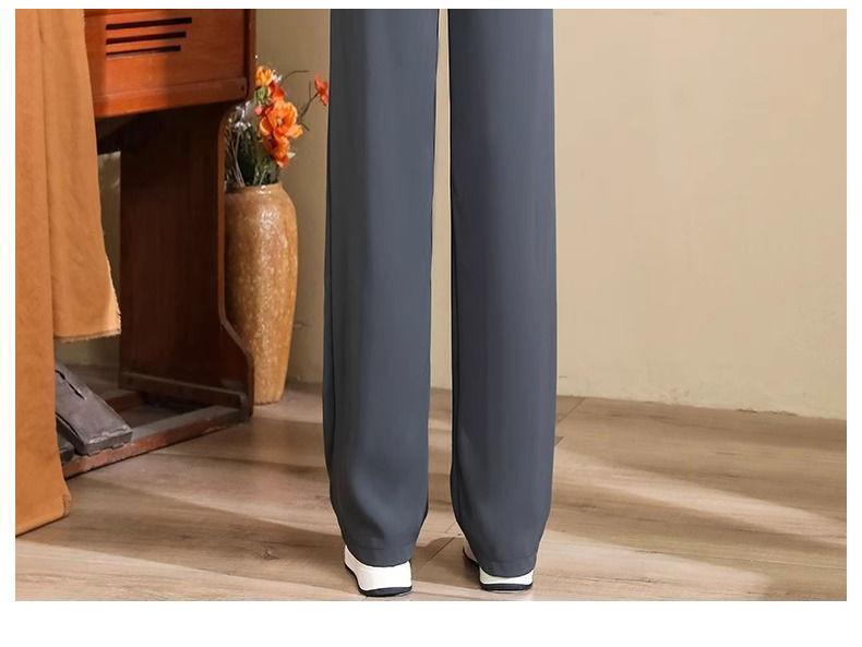 Women's Ice Silk Gray Slimming Wide-Leg Pants - Draped Summer Style