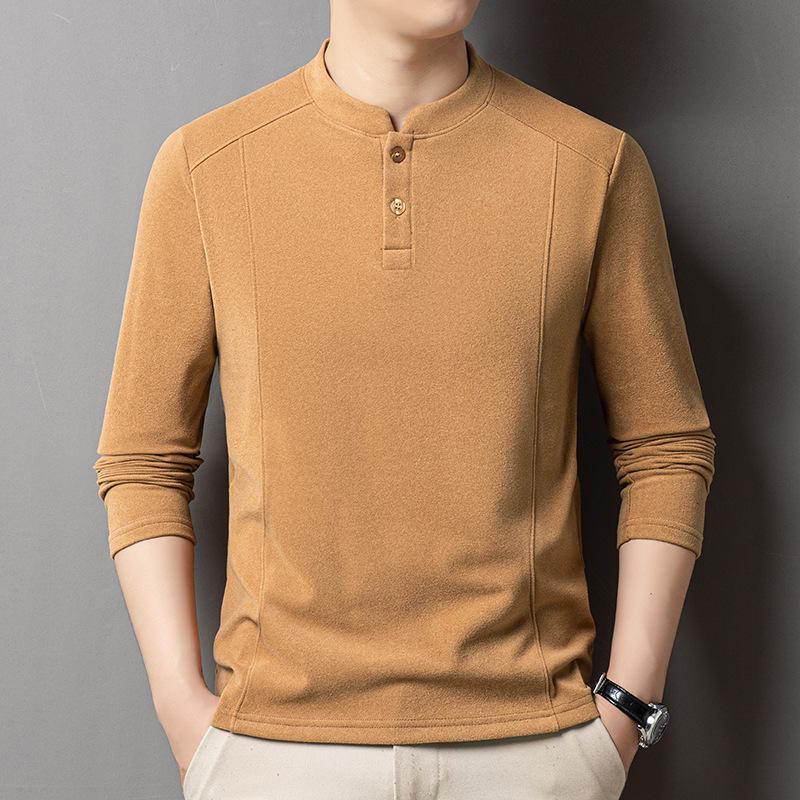 

Men s Double-Sided Plush Henley Collar Long Sleeve Hoodie 3XL - 160-180 lb верблюд/жовтий