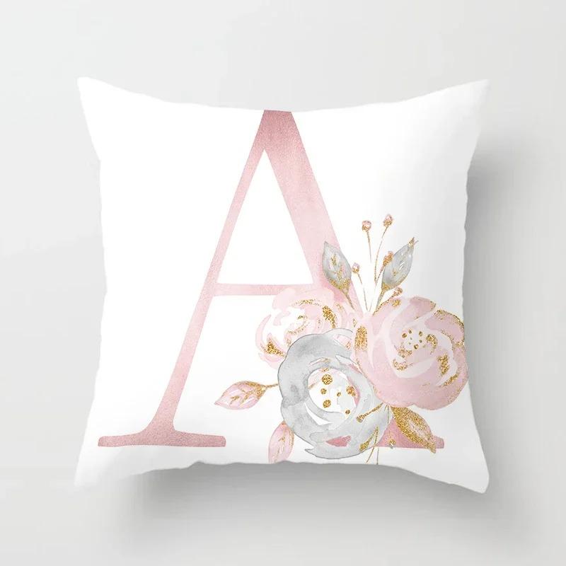 Sweet Pink Pillowcase Decoration 26 Letters Pillowcase Pillowcase Car Cushion Cover Home