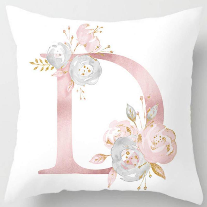 White Pink Alphabet Pillowcase Letter A-Z Flower Pillow Cover Sofa Cushion Cover Home Decor Pillow Cover