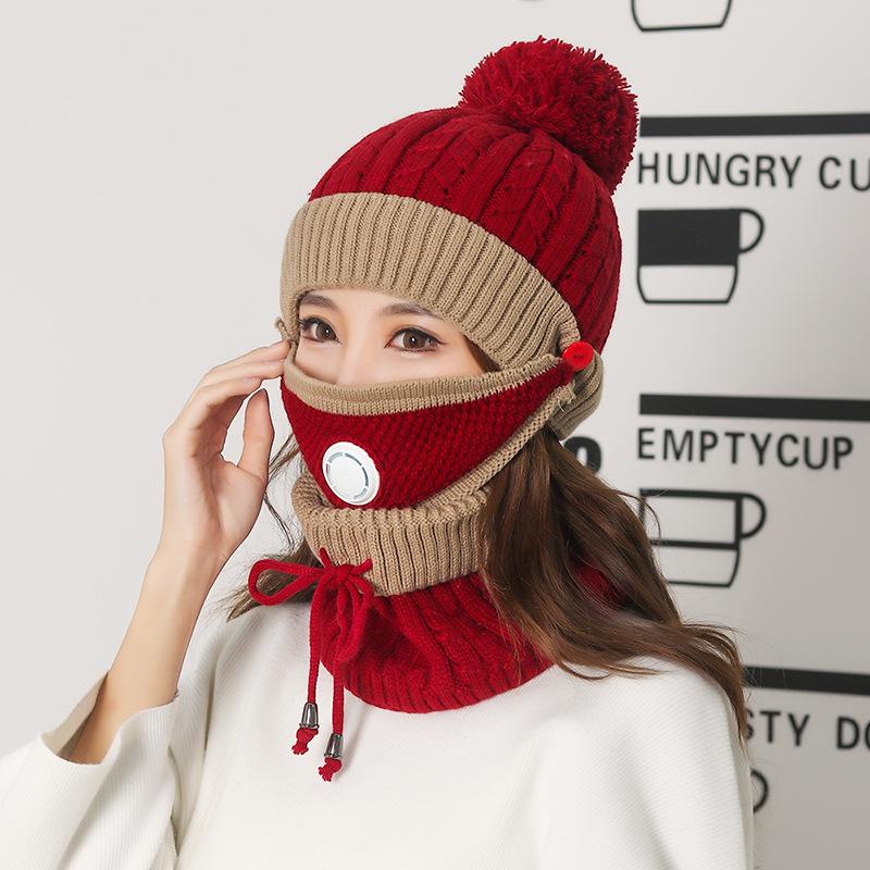 

Женская зимняя шерстяная шапка на флисовой подкладке с защитой ушей и шарфом для катания и путешествий One Size