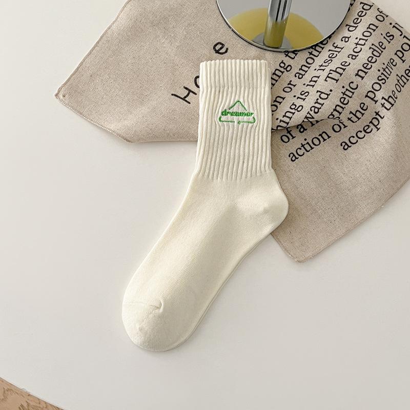 5 Pairs of Female Spring Summer Letter Embroidered Tube Socks
