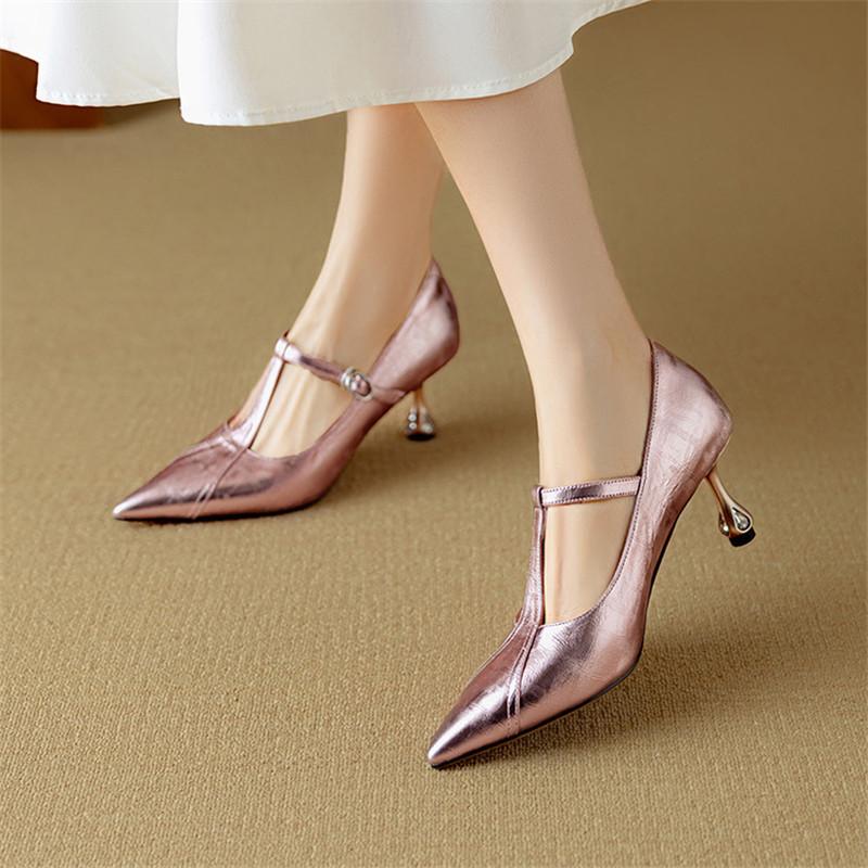 Fashion New Spring/summer Genuine Leather Women Pumps Shoes for Women Fashion Pointed Toe Mary Jane Shoes Women High Heels Ladies Shoes