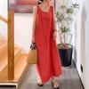 Abito Lungo Senza Maniche con Tasche Donna Misto Lino Vestibilità Larga Girocollo Stile Semplice Casual Maxi
