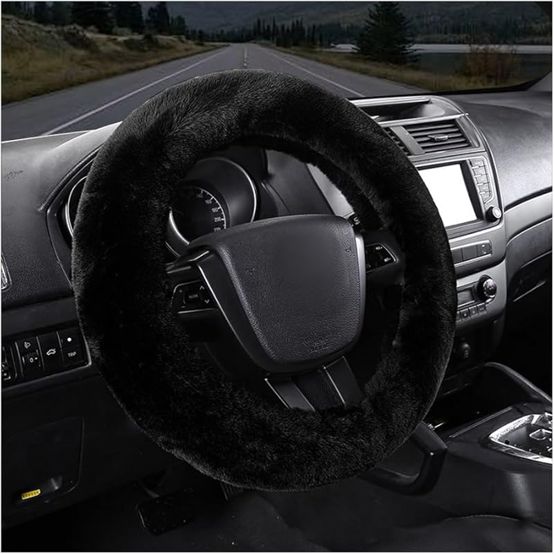 Fluffy Car Steering Wheel Cover, 15 Inch Soft Warm Plush Anti-Slip Furry Wheel Protector, Universal Fuzzy Comfortable Steering Wheel Covers For