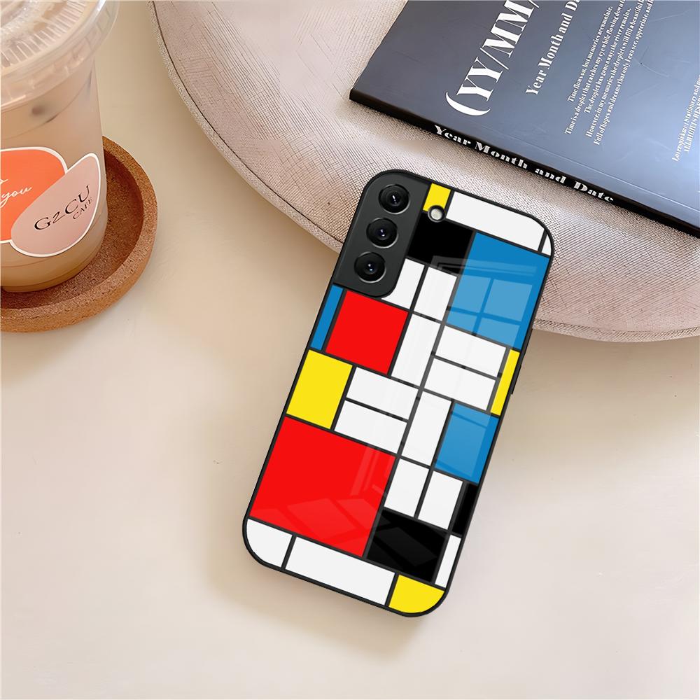 

Pattern Abstract Piet Mondrian Phone Case Glass For Samsung Galaxy S26 S25 S23 S24 S21 S22 S20 Ultra Fe Plus A15 A14 Cover Galaxy S23 Plus