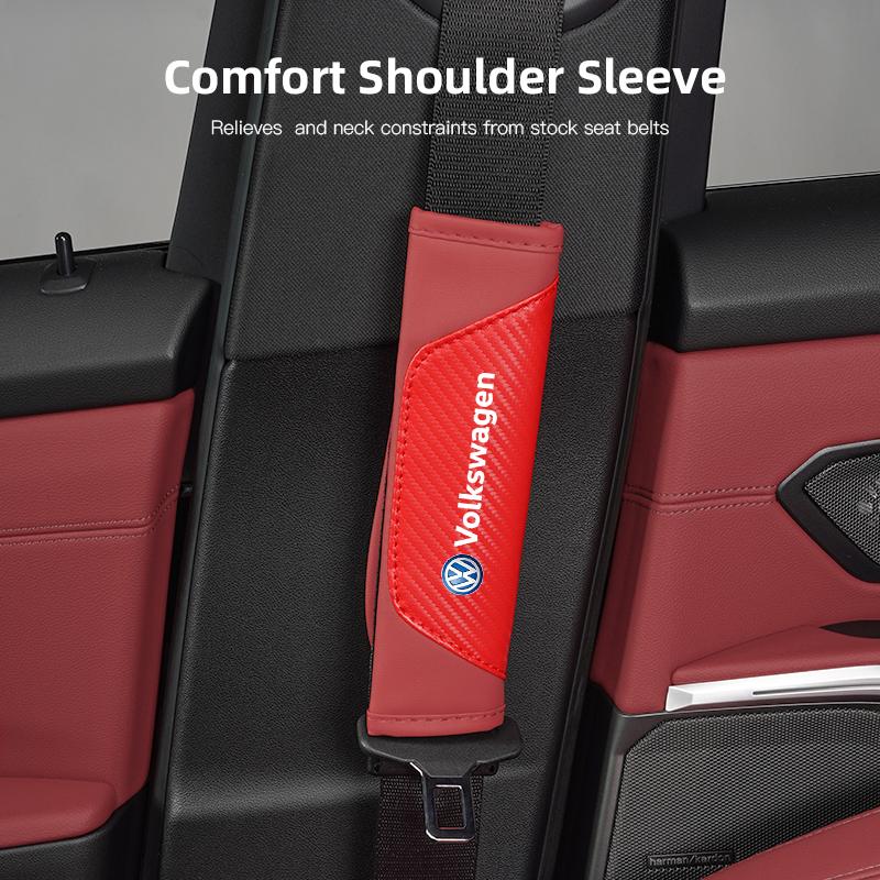 2026 Hot For Volkswagen VW 2Pcs Car Leather Seat Belt Cover Shoulder Protection Cushion For VW GTI Polo Golf Passat Tiguan Arteo