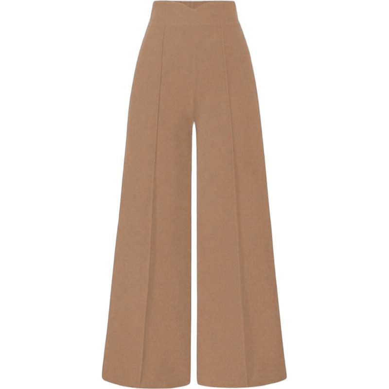 Solid Color Vintage Casual Loose High Waist Wide Leg Long Trousers For Women