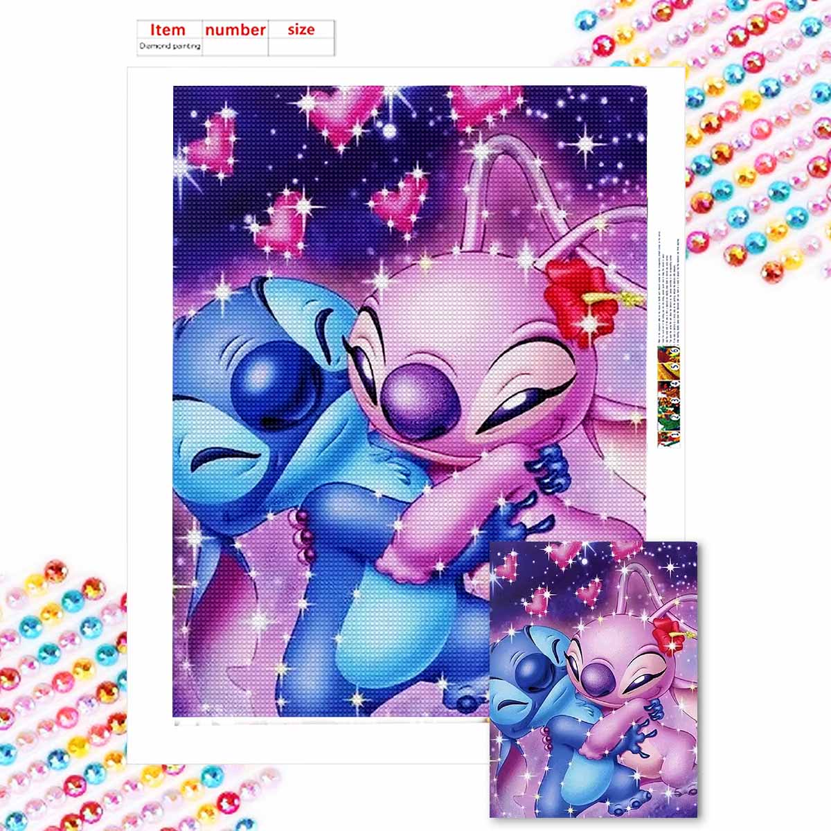 

Алмазная живопись своими руками Стич и его подруга Набор для вышивания крестом Мозаичное искусство Алмазная живопись Полная круглая алмазная Домашнее украшение Round 20x30cm