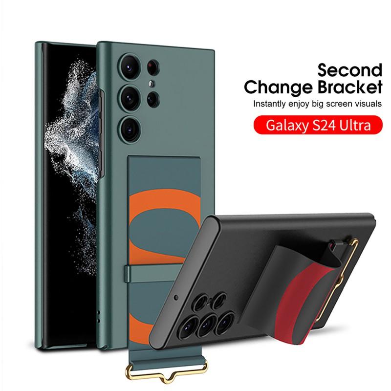 Ultra Thin Phone Case With Wrist Strap Kickstand Galaxy S24 S23 Series Shockproof PC Cover