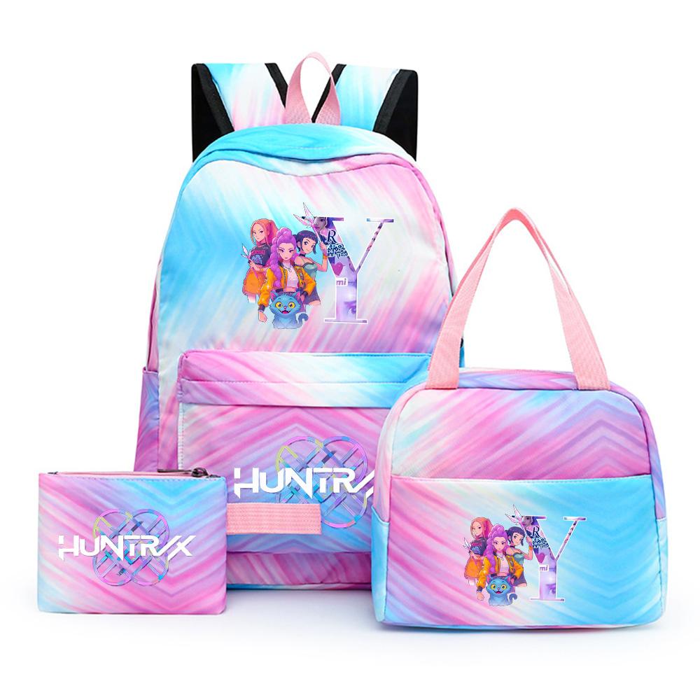 

3Pcs/set Cute Cartoon 26 English Letter Printed Backpack with Lunch Bag Pengcil Case for Teenager Girl Boy Bookbag large capacity Travel Bag Kid Gift