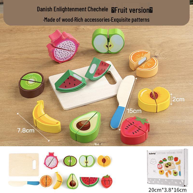 Danish Fruit & Veggie Wooden Slicing Toy - Educational Role Play for Kids