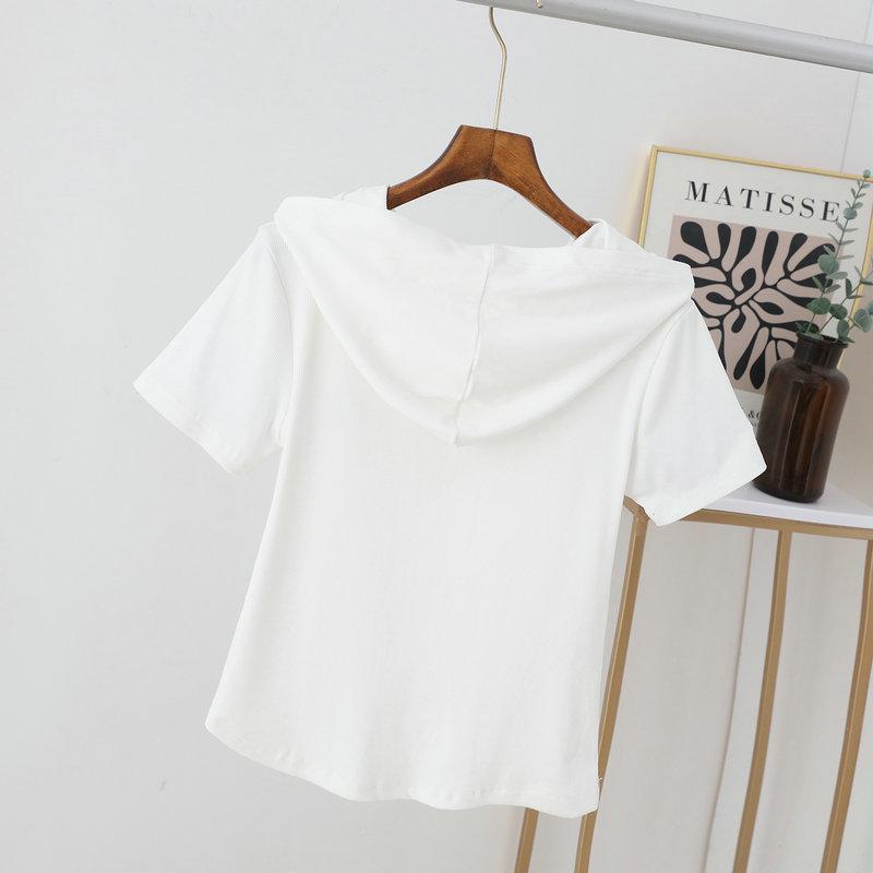 2022 Summer Korean Hooded Button T-shirt - Hot Celebrity Short-Sleeve, Loose Fit for Female Students