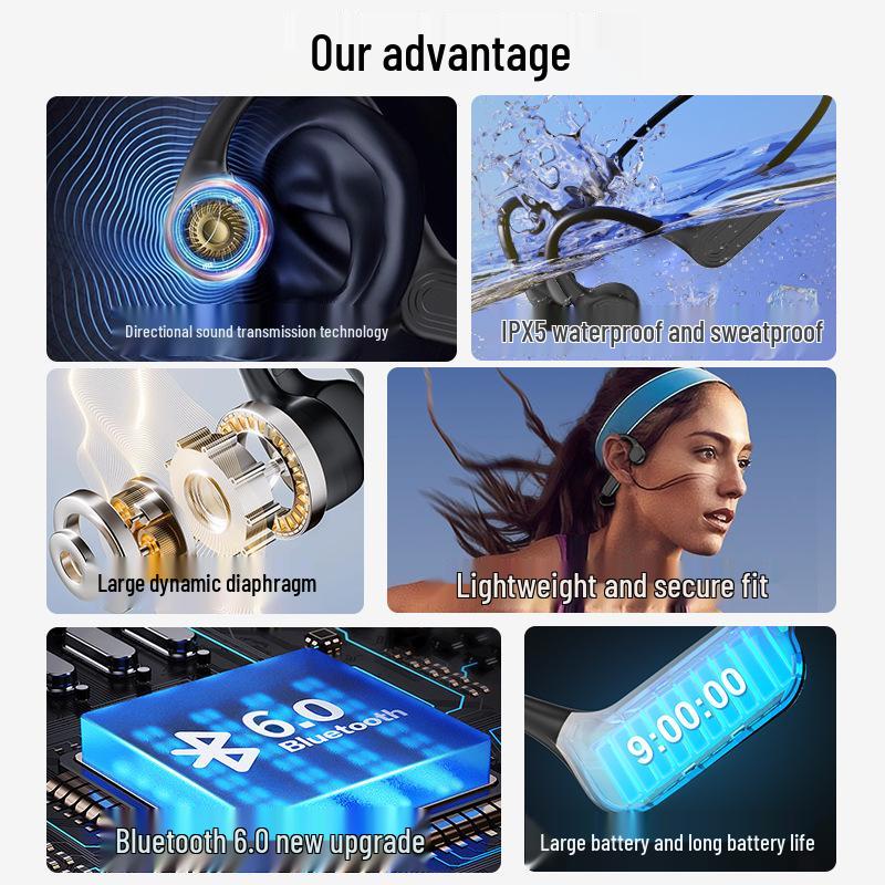 אוזניות בלוטות' X56 הולכת עצם אמיתית: חיי סוללה ארוכים, עמיד במים בתקן IPX5, אידיאלי לריצה ורכיבה על אופניים.