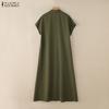 ZANZEA Women Casual Turn Down Collar Loose Short Sleeve Long Dress