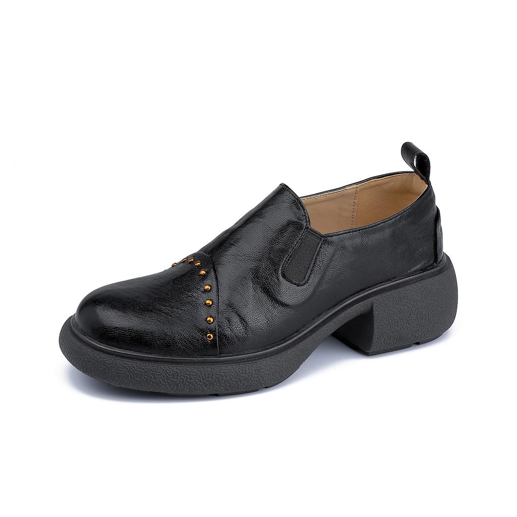 Platform loafers women's 2025 spring and summer new retro shallow mouth small leather shoes women wear small height-increasing women's shoes