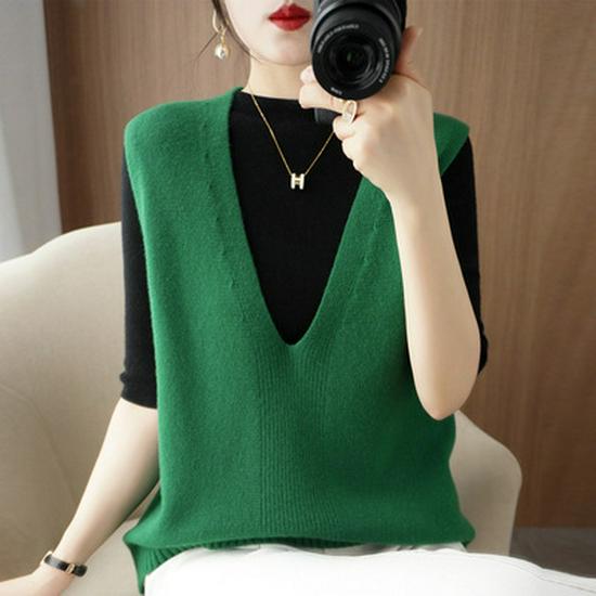 Women's V-neck Knit Vest - Korean Style Wool Blend Shawl for Autumn/Winter