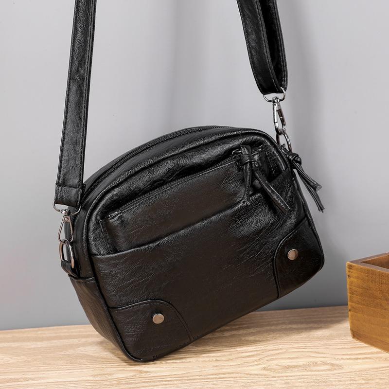 Soft Leather Small Bag Women 2 New Simple Retro Mobile Phone Bag Multi-compartment Travel Crossbody Small Square Bag Light Luxury