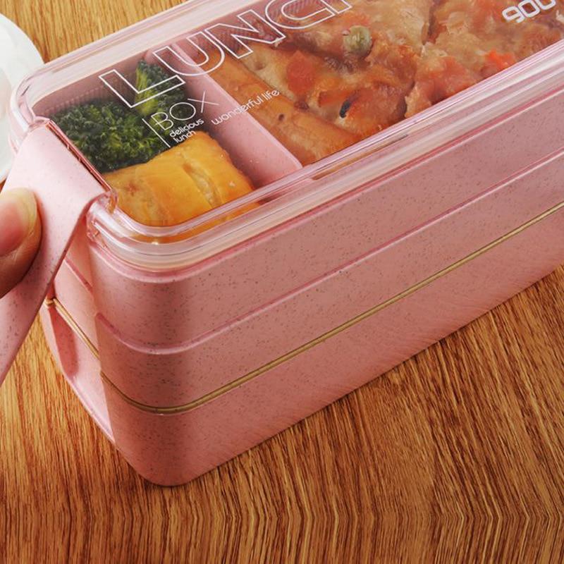 900ml Healthy Material Lunch Box 3 Layer Wheat Straw Bento Boxes Food Storage Container Lunchbox