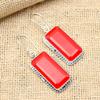 Faceted Red Coral Gemstone Handmade 925 Solid Sterling Silver Jewelry Earrings For Her